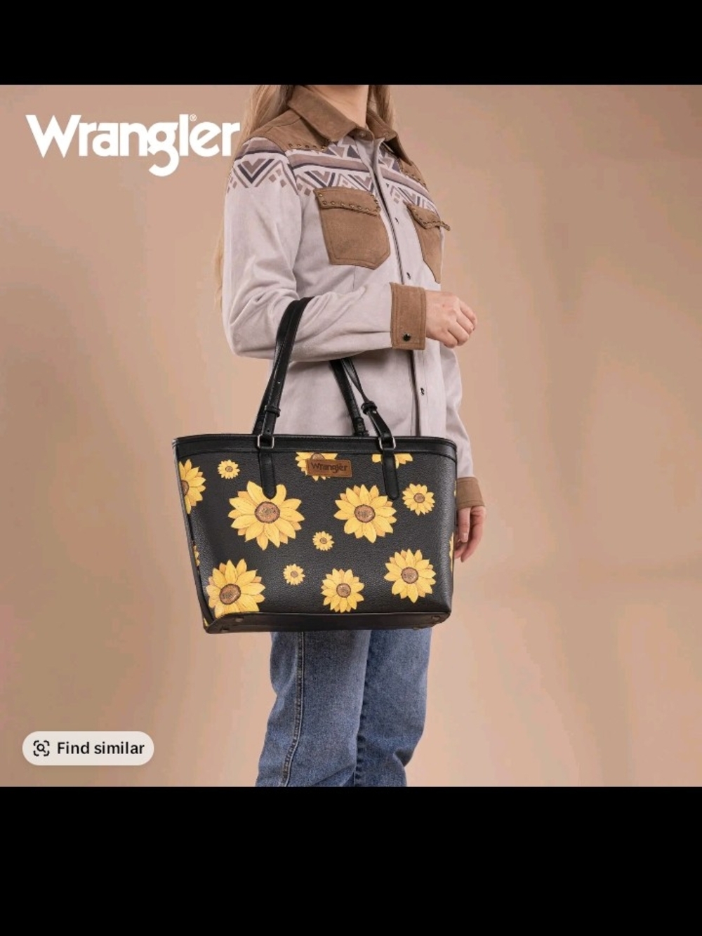 Wrangler Black Tote with Yellow Sunflower Print